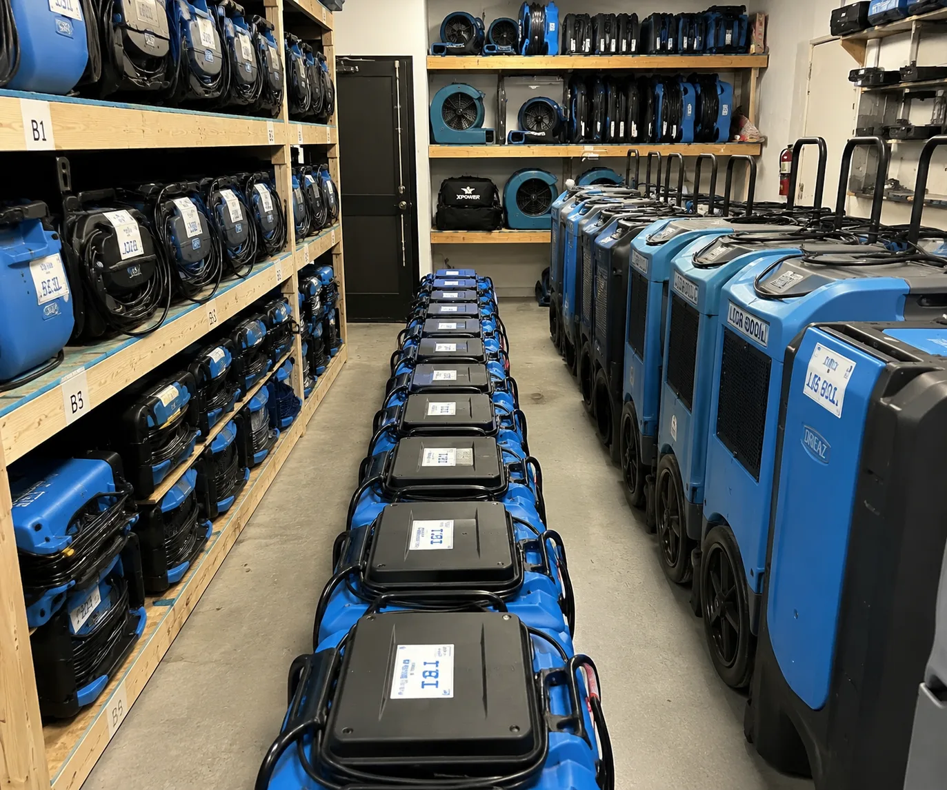 Water damage drying equipment ready for emergency jobs